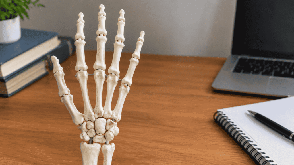 Human hand skeleton showing the bones of the hand and wrist