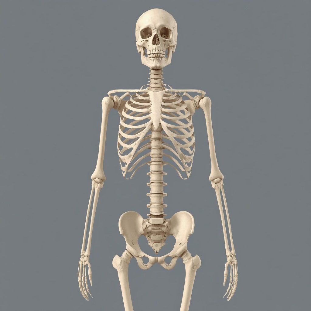 Human skeleton showing the body and legs above the knees