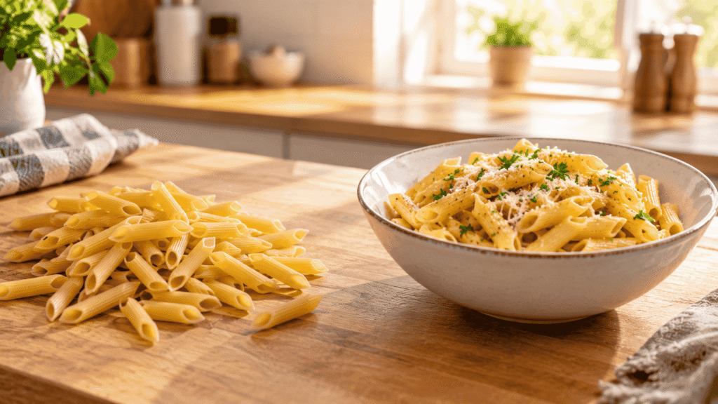 100g dry vs cooked pasta weight comparison