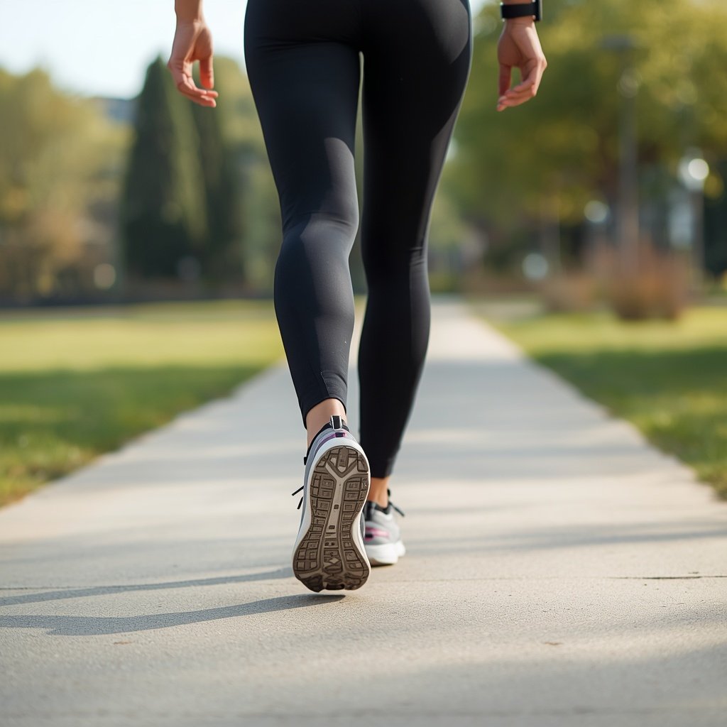 Person walking outdoors for 10,000 steps