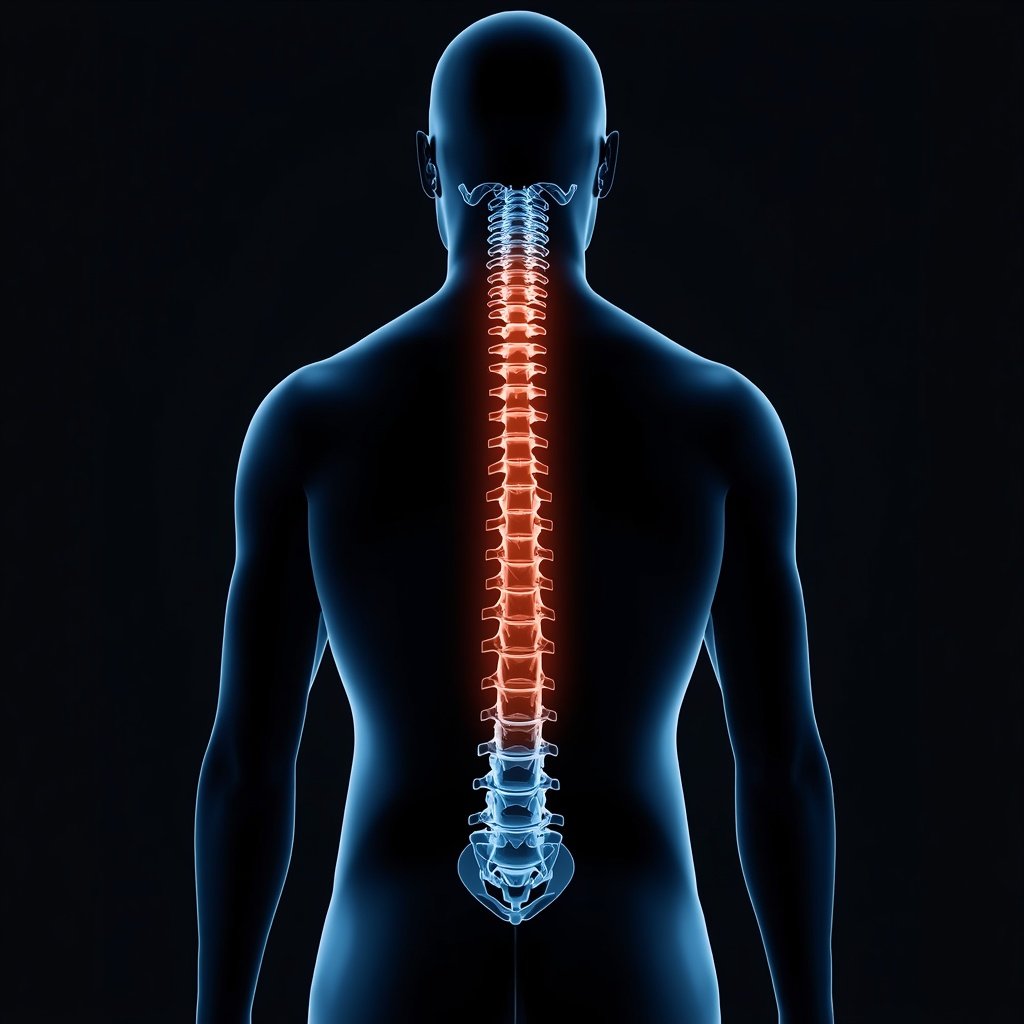 Human spine showing the 26 bones of the vertebral column