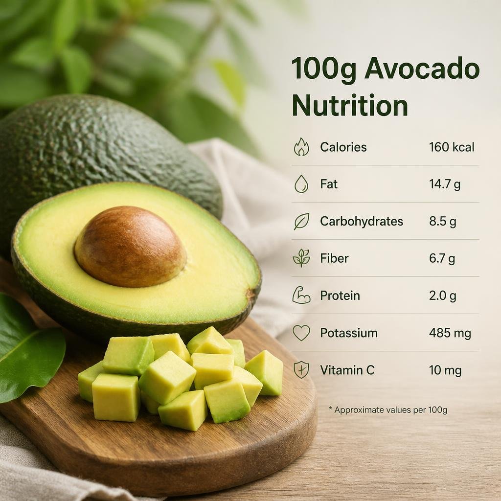 Fresh avocado cut in half showing green flesh and brown seed beside sliced avocado on a cutting board.