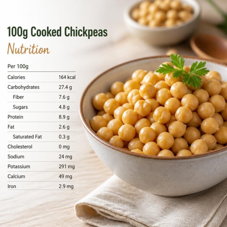 Bowl of cooked chickpeas with golden beige chickpeas displayed on a wooden table.