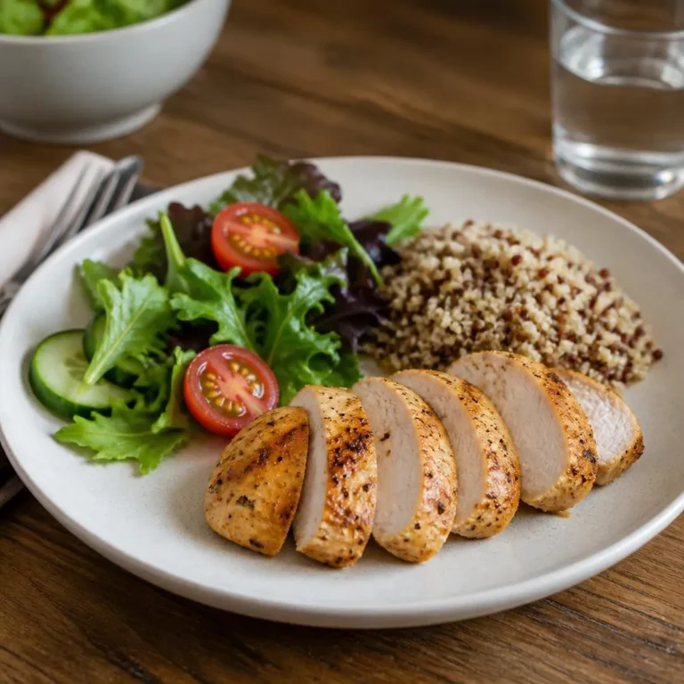 Sliced cooked turkey breast arranged on a plate to represent a 100-gram serving.
